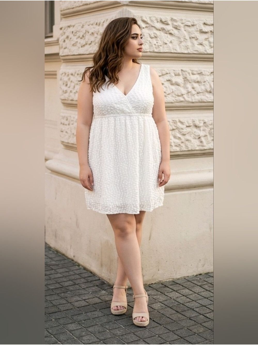 Ivory Bubble Lace Dress XXL Sleeveless Cottagecore Boho Vacation Garden Party